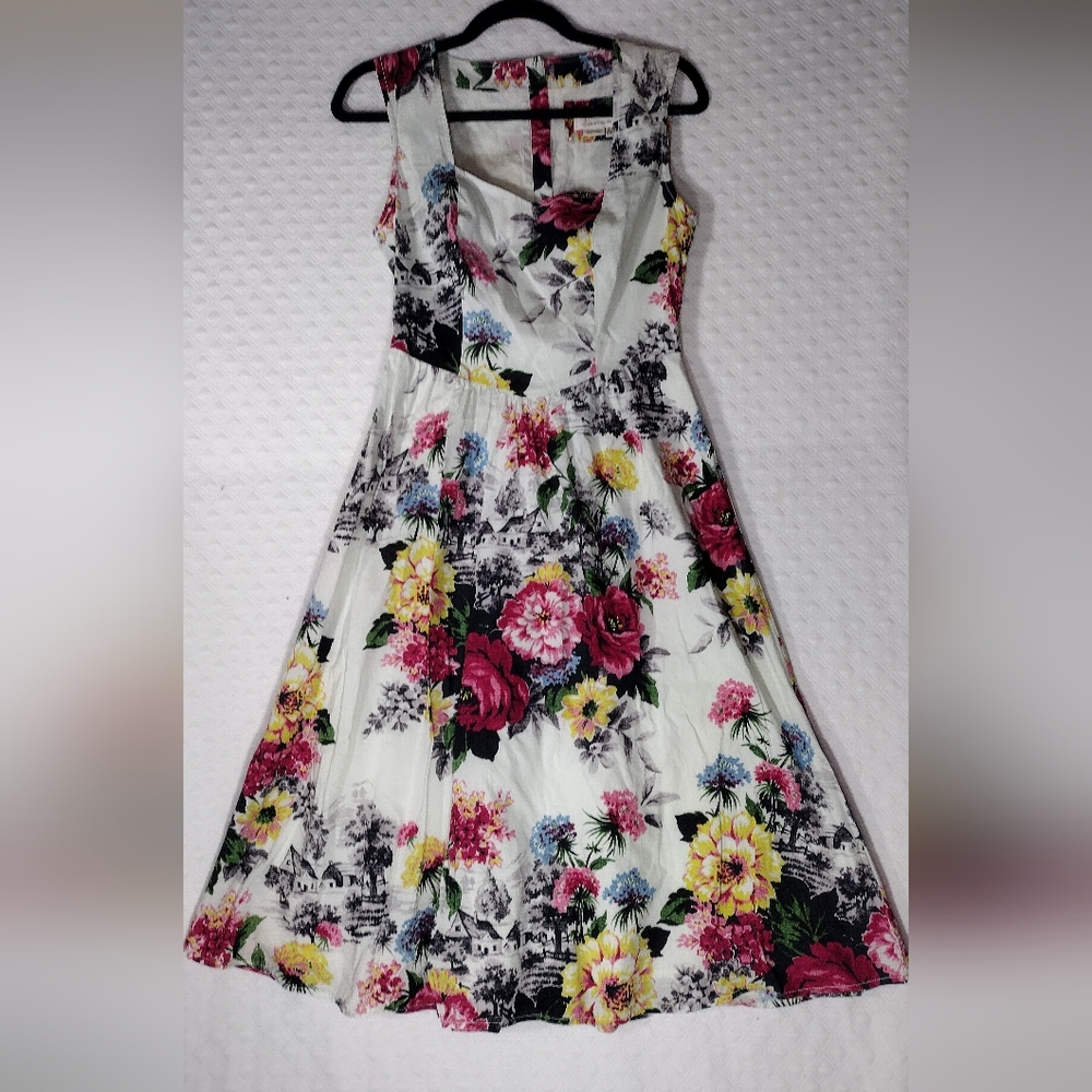 Anthropologie Sleeveless Floral Pastoral Toile Amelia Midi Dress Size 4